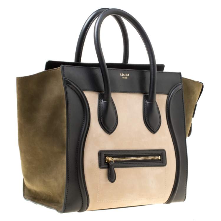 Pre Owned Celine Tri Color Nubuck and Leather Mini Luggage Tote