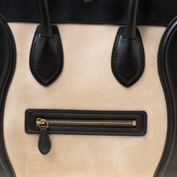 Pre Owned Celine Tri Color Nubuck and Leather Mini Luggage Tote