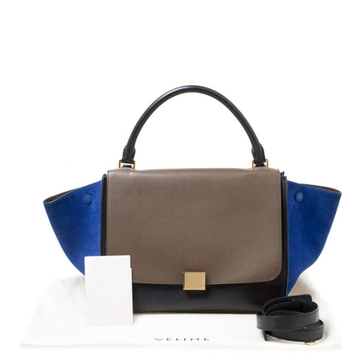Pre Owned Celine Tri Color Leather and Suede Medium Trapeze Top Handle Bag