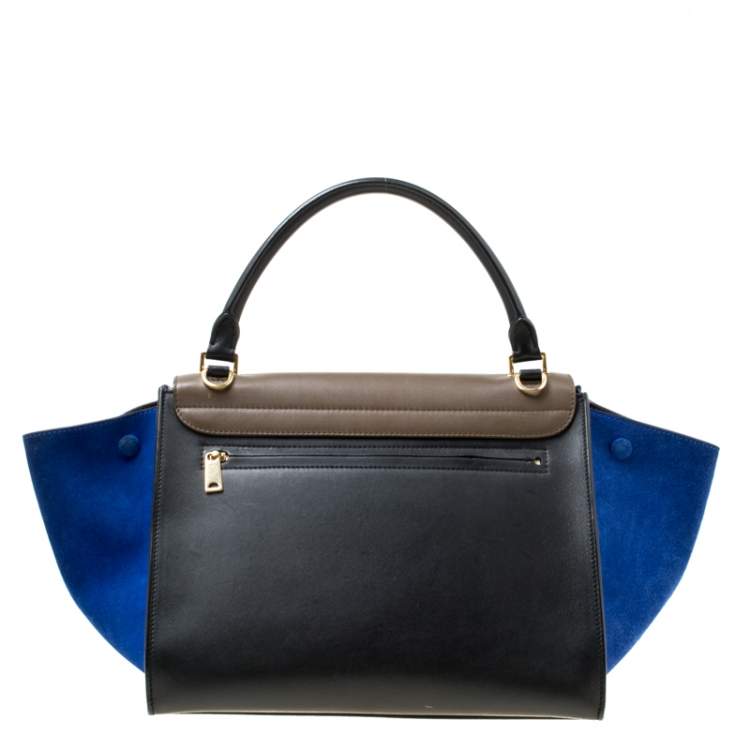 Pre Owned Celine Tri Color Leather and Suede Medium Trapeze Top Handle Bag