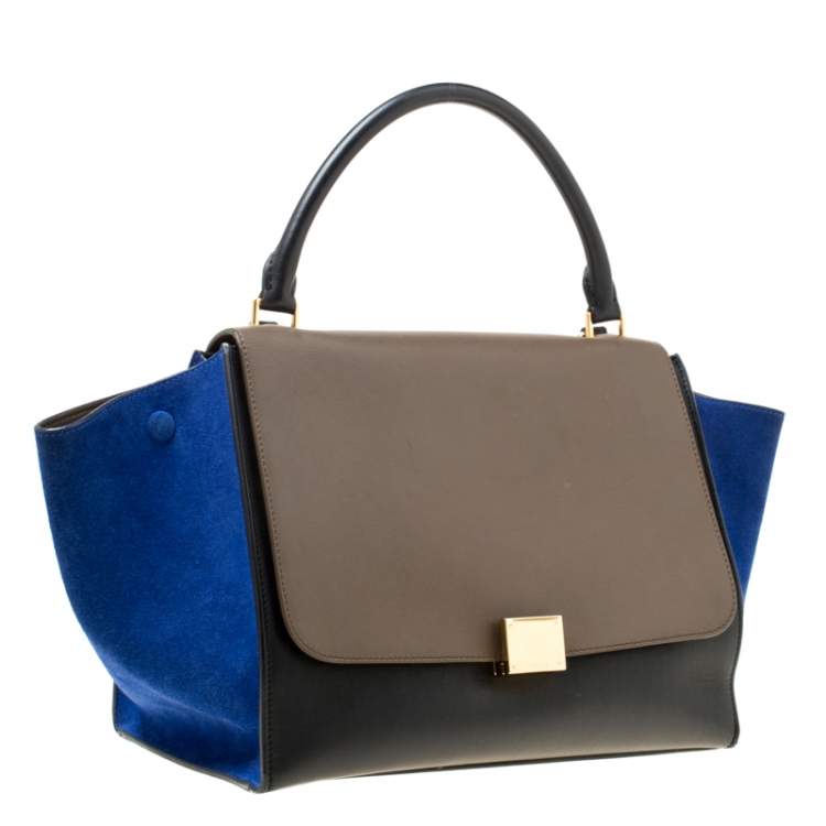 Pre Owned Celine Tri Color Leather and Suede Medium Trapeze Top Handle Bag