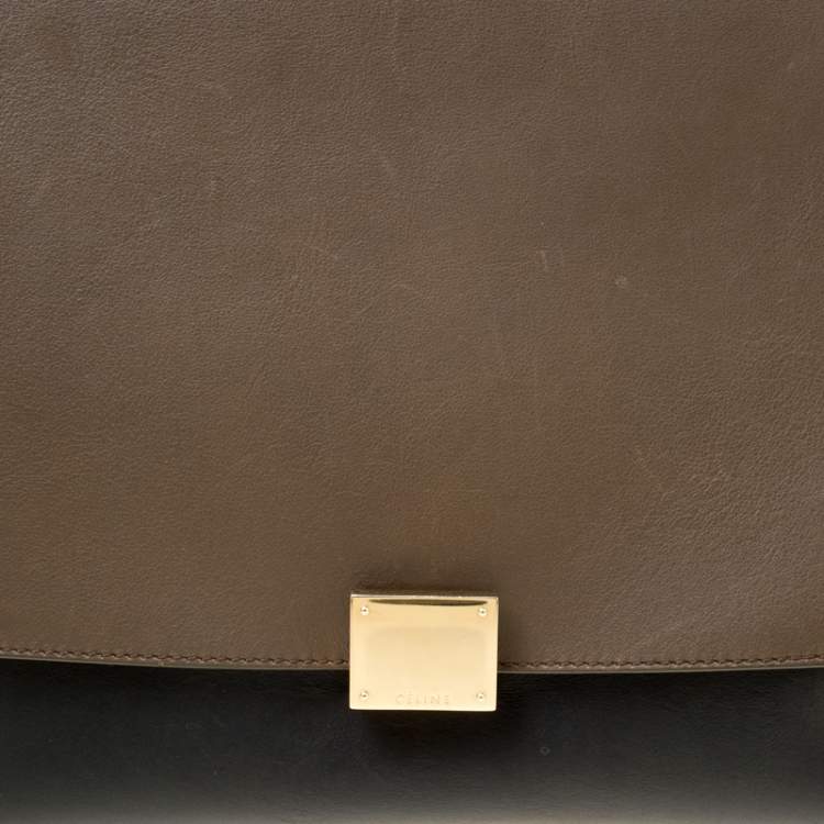 Pre Owned Celine Tri Color Leather and Suede Medium Trapeze Top Handle Bag