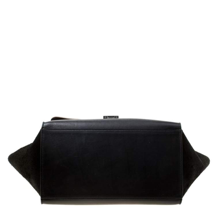مملوكة مسبقًا Celine Black/Brown Calf Hair and Leather Medium Trapeze Top Handle Bag
