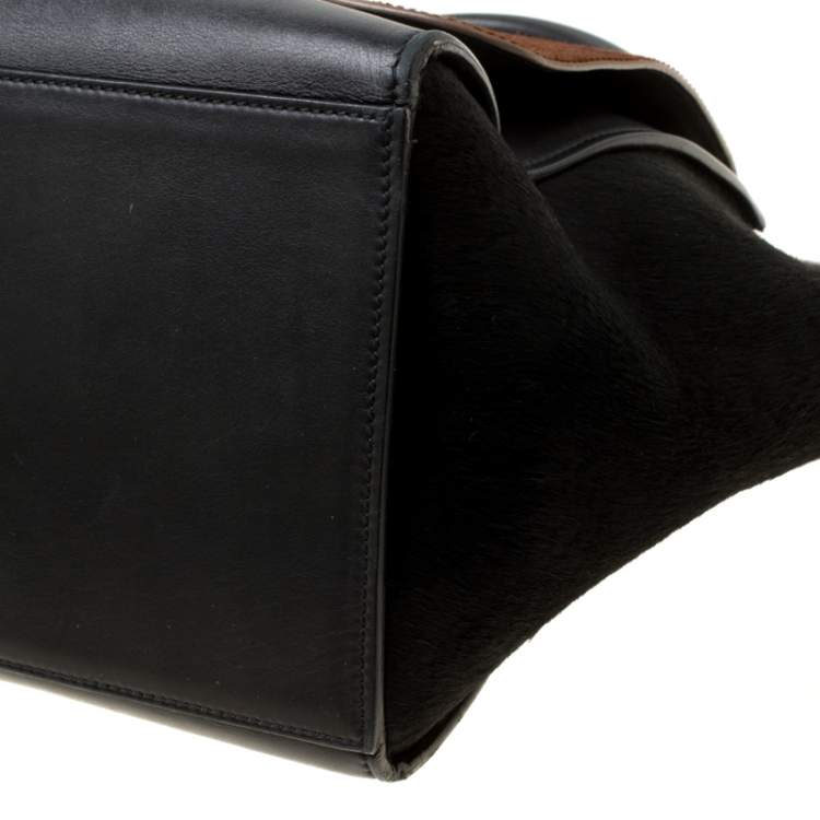 مملوكة مسبقًا Celine Black/Brown Calf Hair and Leather Medium Trapeze Top Handle Bag