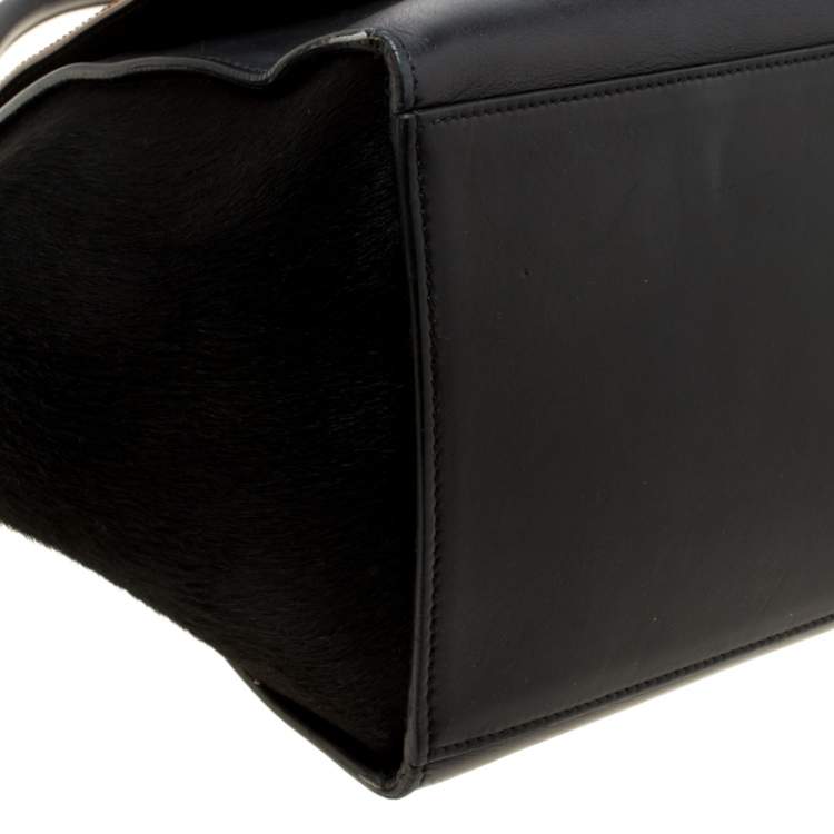 مملوكة مسبقًا Celine Black/Brown Calf Hair and Leather Medium Trapeze Top Handle Bag