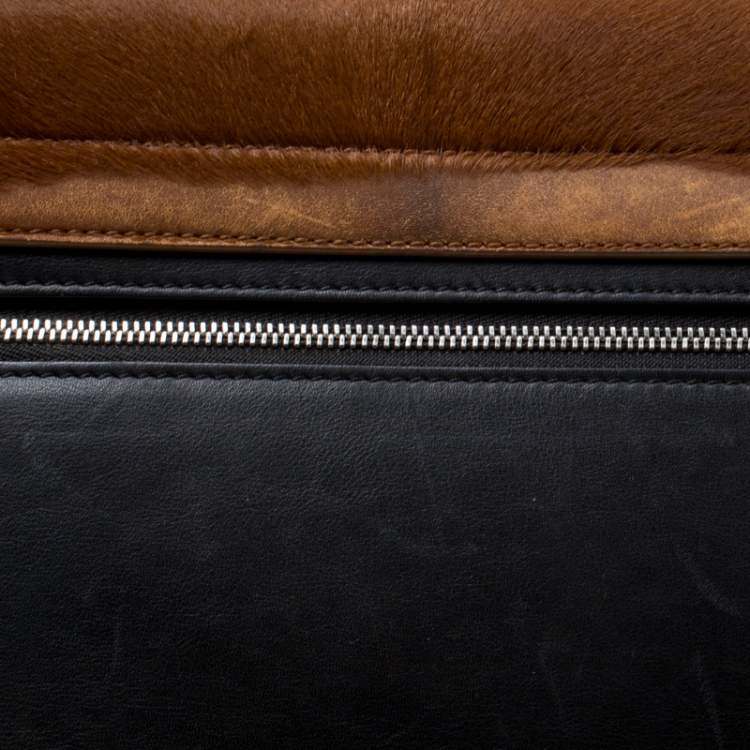 مملوكة مسبقًا Celine Black/Brown Calf Hair and Leather Medium Trapeze Top Handle Bag