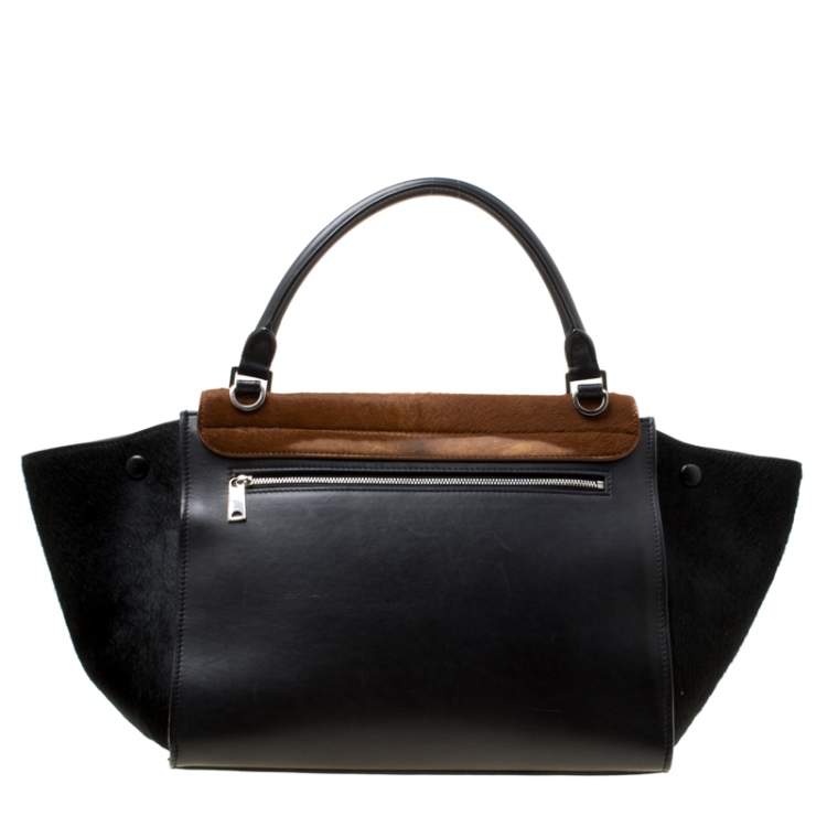 مملوكة مسبقًا Celine Black/Brown Calf Hair and Leather Medium Trapeze Top Handle Bag