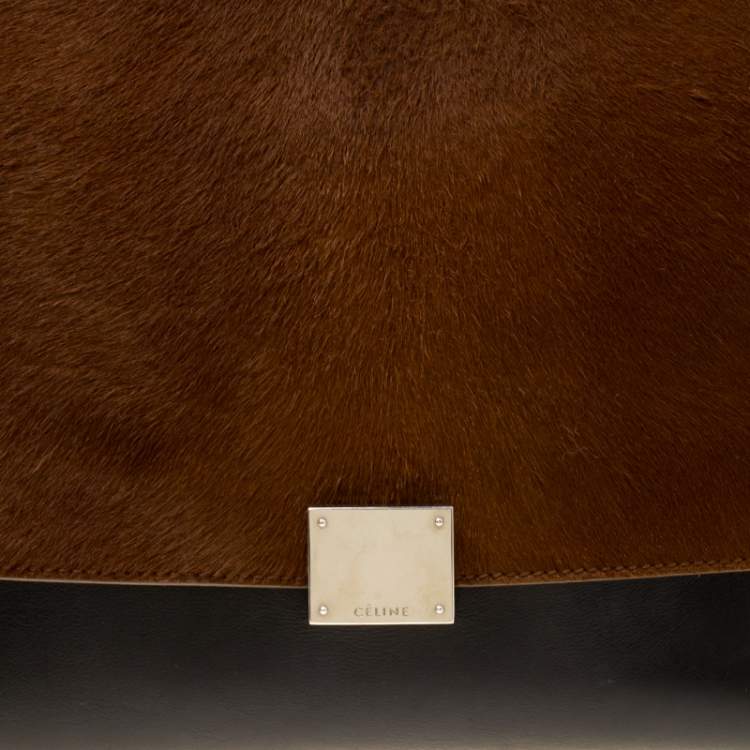 مملوكة مسبقًا Celine Black/Brown Calf Hair and Leather Medium Trapeze Top Handle Bag