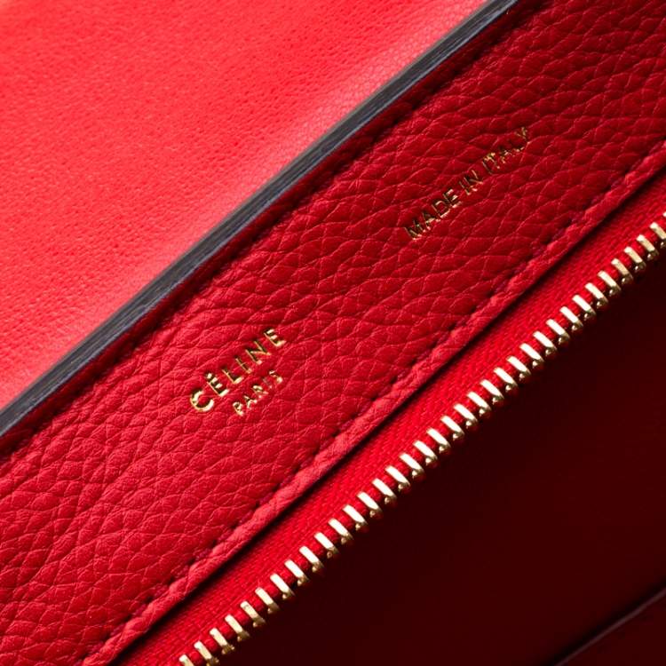 Pre Owned Celine Red Leather and Suede Medium Trapeze Bag