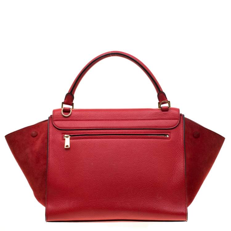 Pre Owned Celine Red Leather and Suede Medium Trapeze Bag