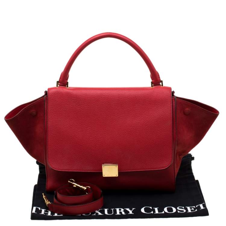 Pre Owned Celine Red Leather and Suede Medium Trapeze Bag
