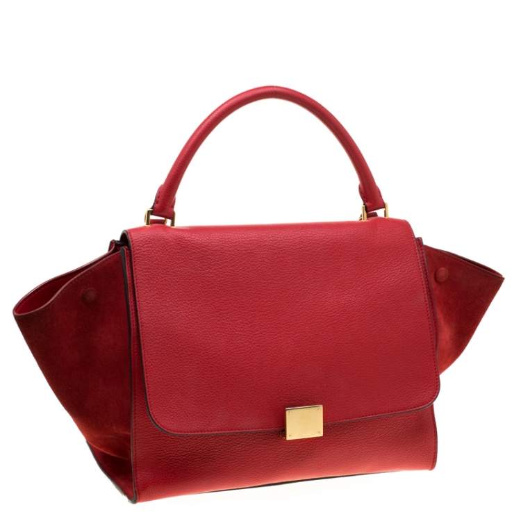 Pre Owned Celine Red Leather and Suede Medium Trapeze Bag