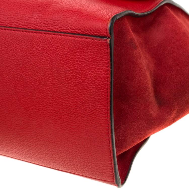 Pre Owned Celine Red Leather and Suede Medium Trapeze Bag