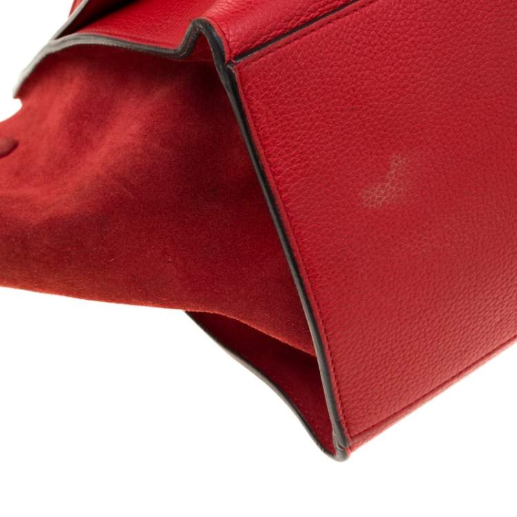 Pre Owned Celine Red Leather and Suede Medium Trapeze Bag