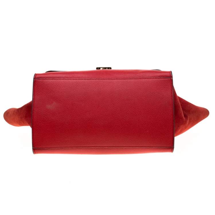 Pre Owned Celine Red Leather and Suede Medium Trapeze Bag