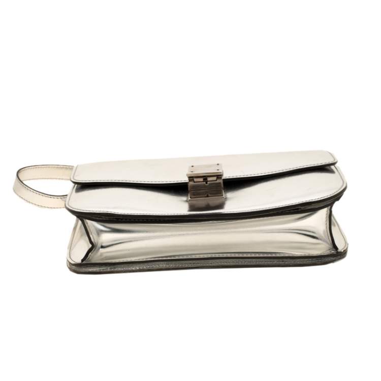 Pre Owned Celine Metallic Silver Leather Medium Classic Box Shoulder Bag