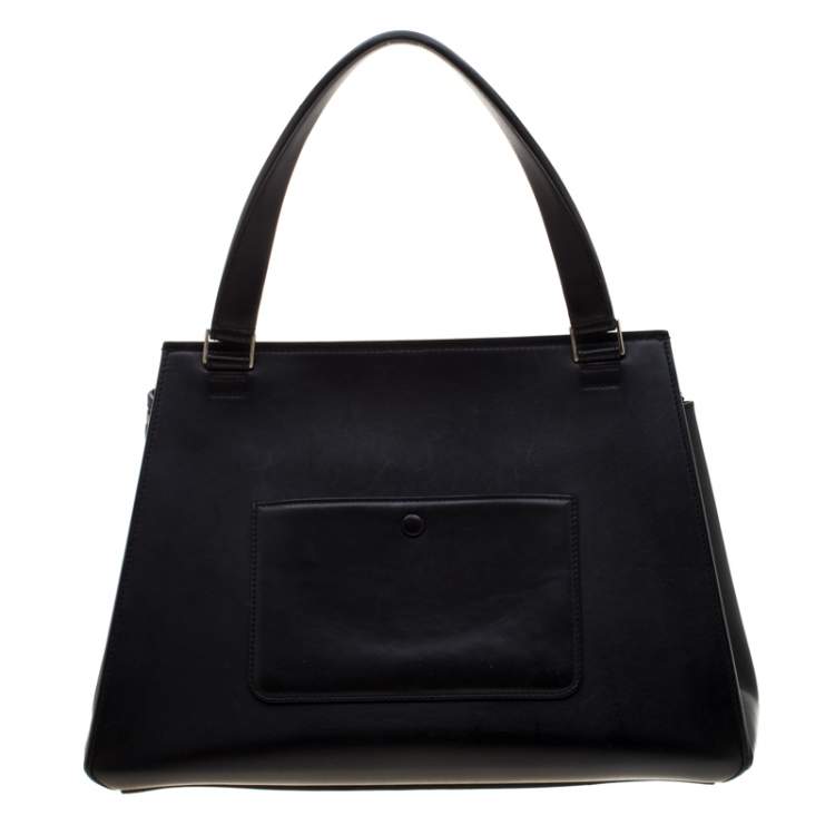 Pre Owned Celine Black/Grey Leather and Calf Hair Medium Edge Top Handle Bag
