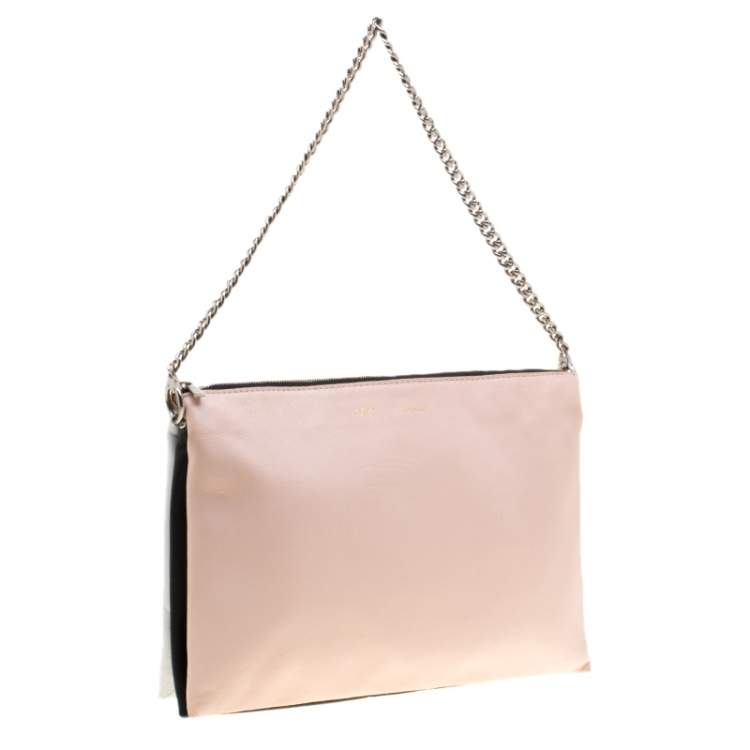 Pre Owned Celine Tri Color Soft Leather Trio Zip Chain Clutch