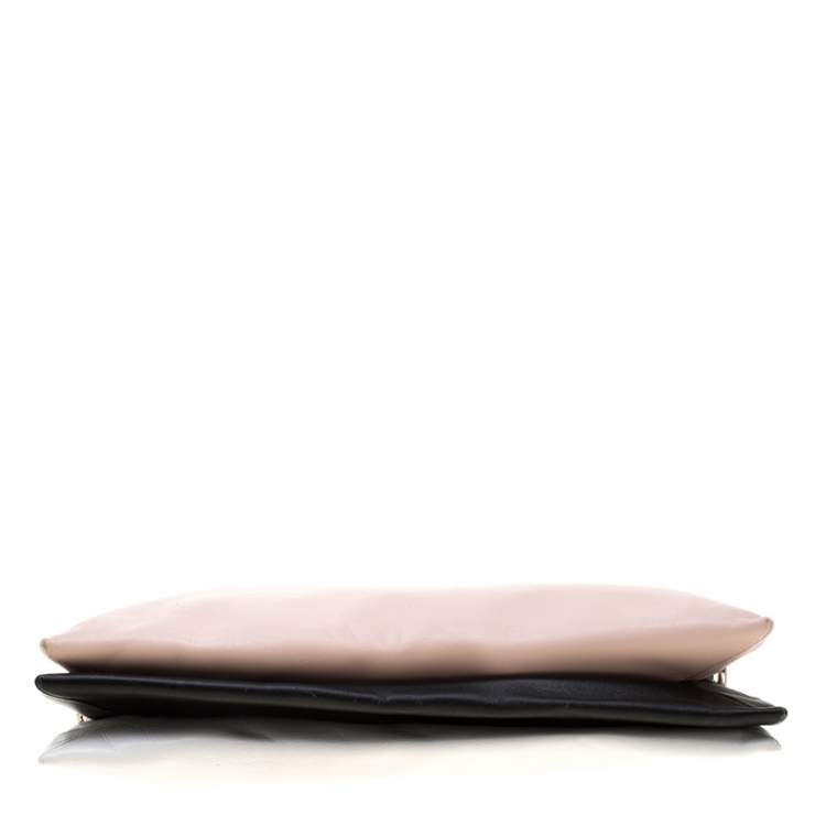 Pre Owned Celine Tri Color Soft Leather Trio Zip Chain Clutch