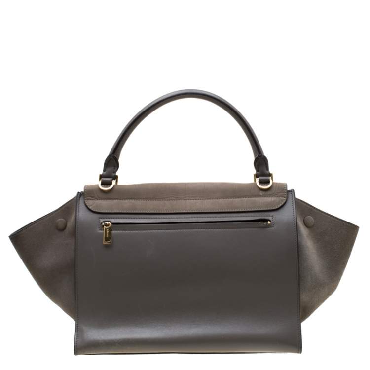 Pre Owned Celine Grey Croc Embossed Leather and Suede Medium Trapeze Top Handle Bag