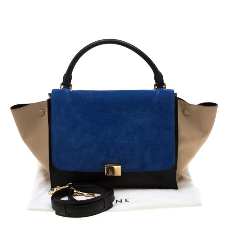 Pre Owned Celine Tri Color Leather and Suede Medium Trapeze Bag