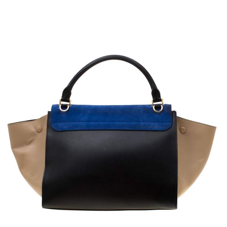 Pre Owned Celine Tri Color Leather and Suede Medium Trapeze Bag