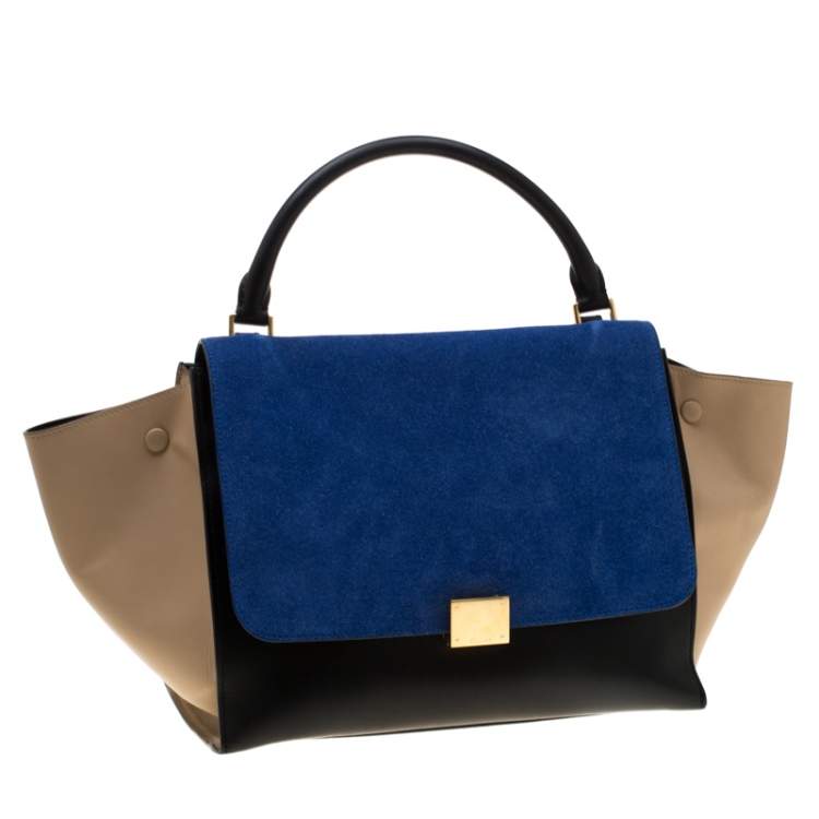 Pre Owned Celine Tri Color Leather and Suede Medium Trapeze Bag