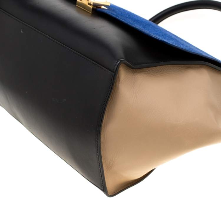 Pre Owned Celine Tri Color Leather and Suede Medium Trapeze Bag