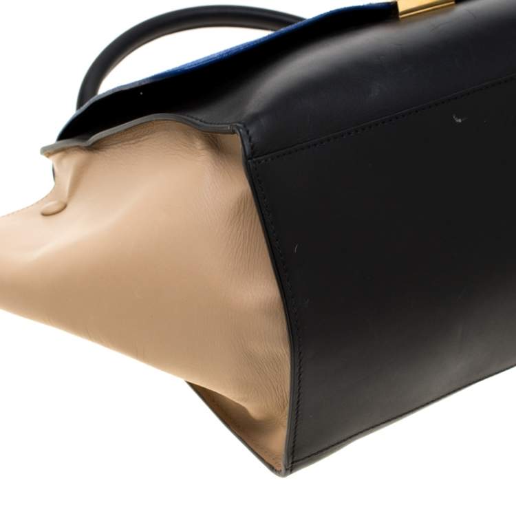 Pre Owned Celine Tri Color Leather and Suede Medium Trapeze Bag