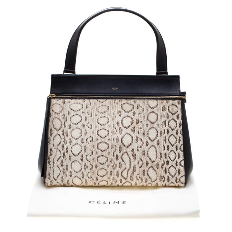 Pre Owned Celine Black/Beige Python and Leather Medium Edge Bag