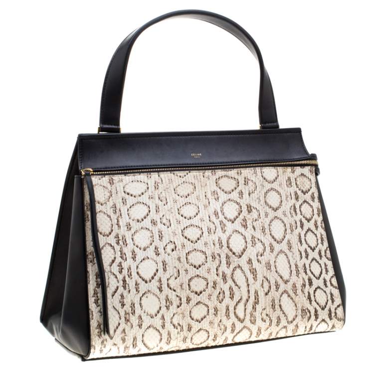Pre Owned Celine Black/Beige Python and Leather Medium Edge Bag