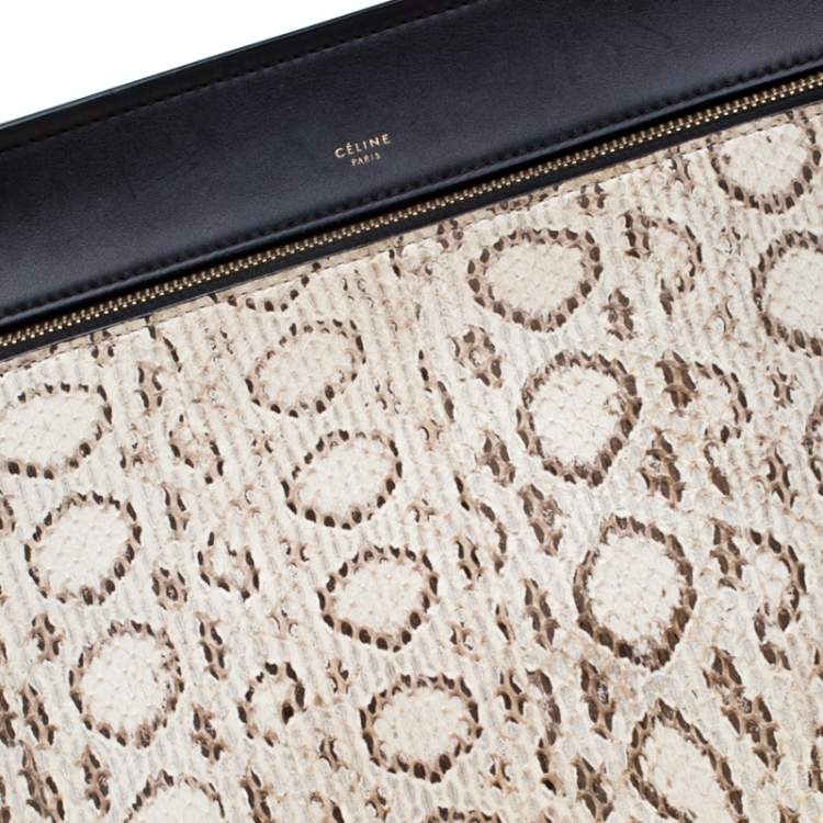 Pre Owned Celine Black/Beige Python and Leather Medium Edge Bag