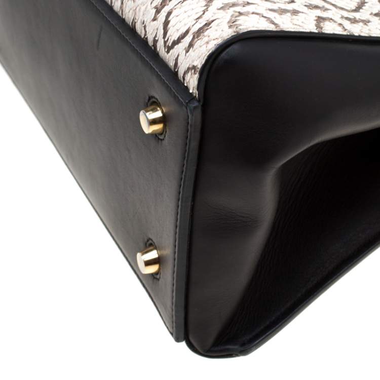Pre Owned Celine Black/Beige Python and Leather Medium Edge Bag