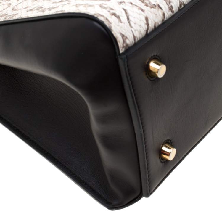 Pre Owned Celine Black/Beige Python and Leather Medium Edge Bag