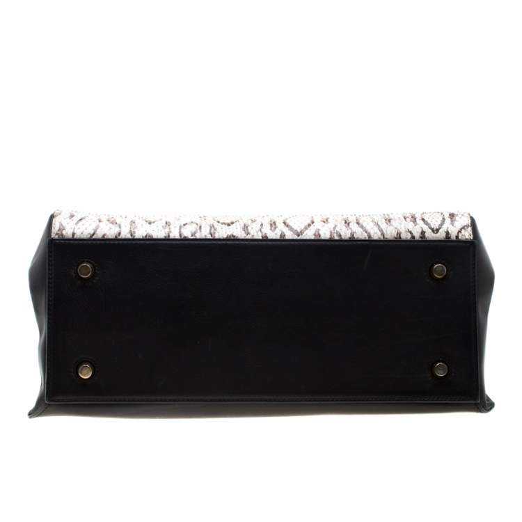 Pre Owned Celine Black/Beige Python and Leather Medium Edge Bag