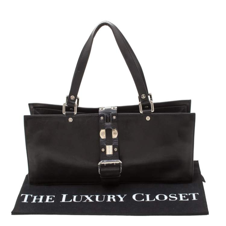 Pre Owned Celine Black Leather Buckle Flap Tote