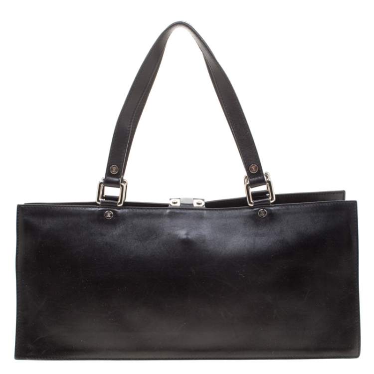 Pre Owned Celine Black Leather Buckle Flap Tote