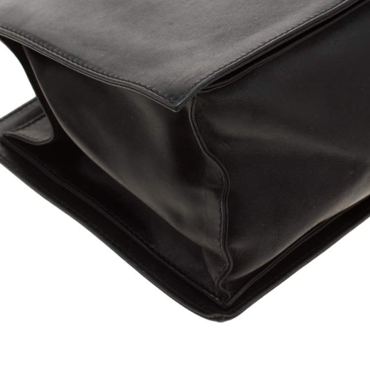 Pre Owned Celine Black Leather Buckle Flap Tote