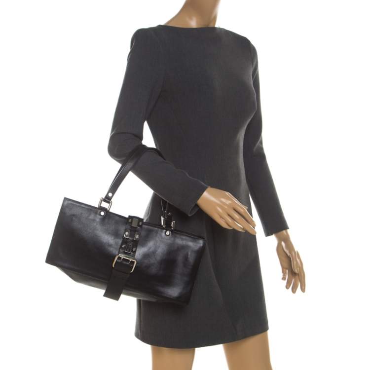 Pre Owned Celine Black Leather Buckle Flap Tote