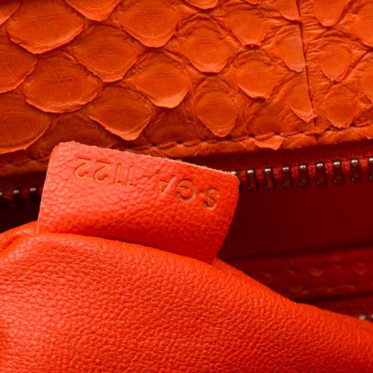 Pre Owned Celine Orange Python Mini Luggage Tote