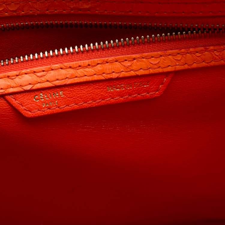 Pre Owned Celine Orange Python Mini Luggage Tote