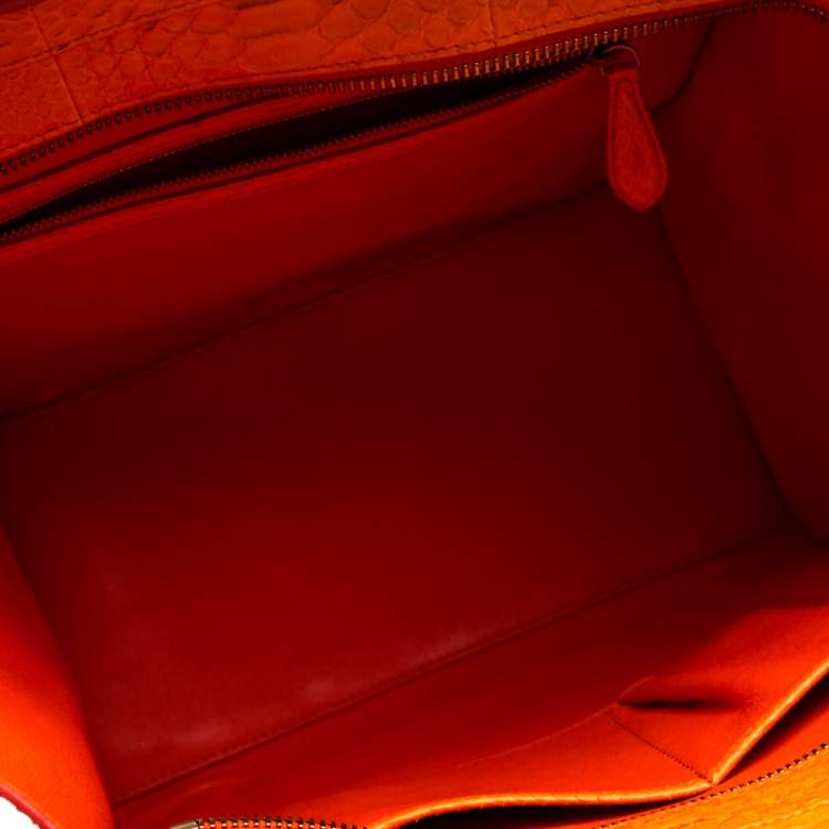 Pre Owned Celine Orange Python Mini Luggage Tote