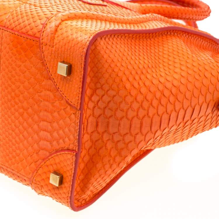 Pre Owned Celine Orange Python Mini Luggage Tote