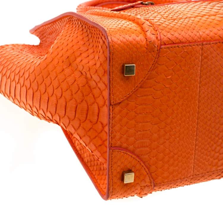 Pre Owned Celine Orange Python Mini Luggage Tote