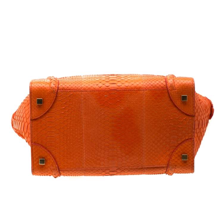 Pre Owned Celine Orange Python Mini Luggage Tote