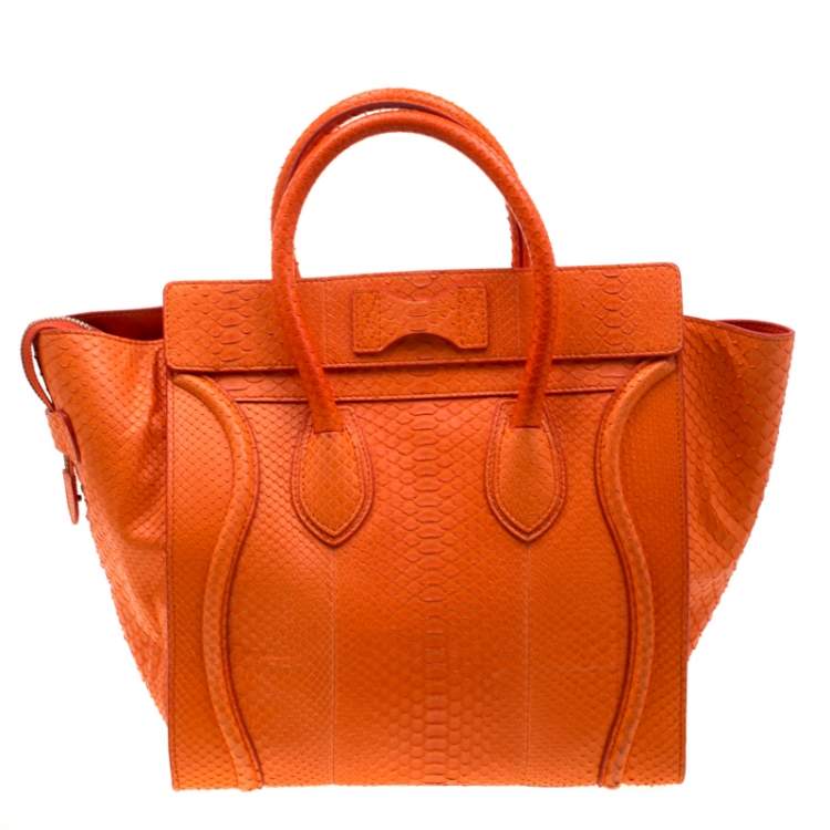 Pre Owned Celine Orange Python Mini Luggage Tote
