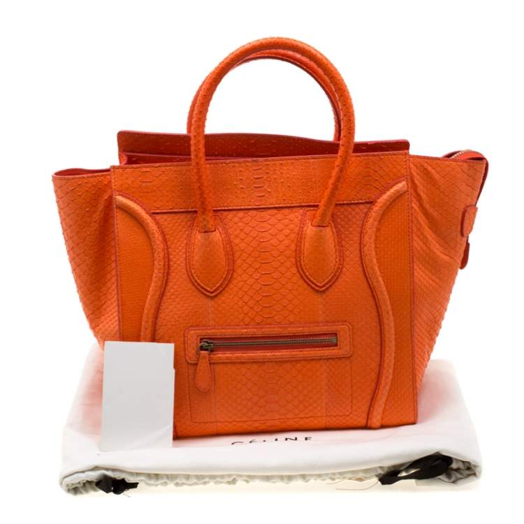 Pre Owned Celine Orange Python Mini Luggage Tote