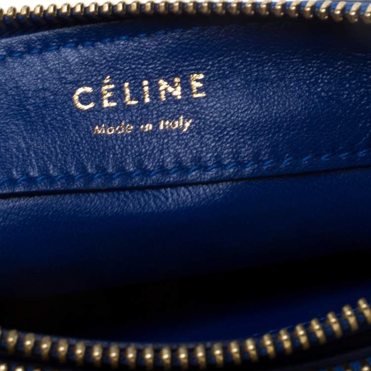 Pre Owned Celine Blue Python Leather Small Trio Crossbody Bag 
