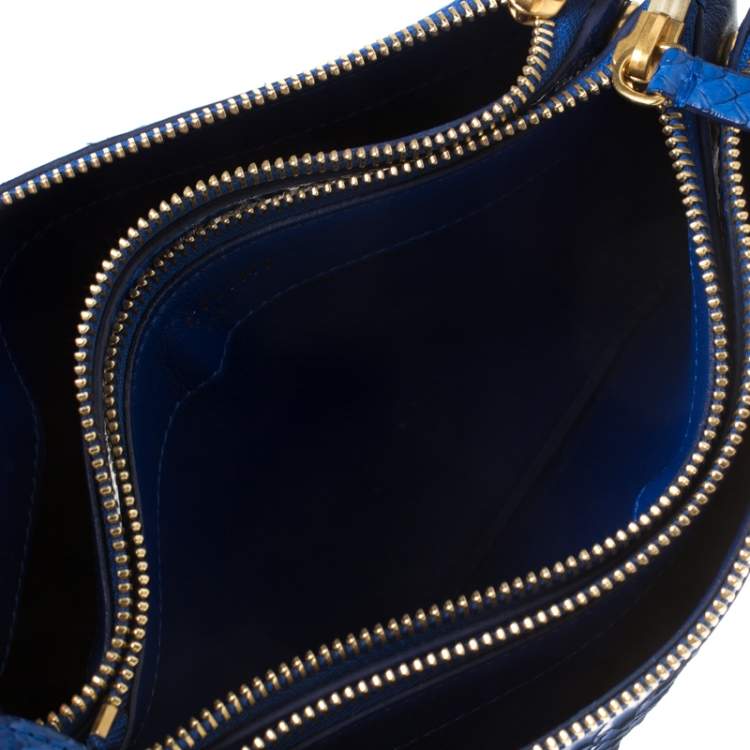 Pre Owned Celine Blue Python Leather Small Trio Crossbody Bag 