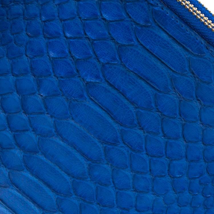 Pre Owned Celine Blue Python Leather Small Trio Crossbody Bag 